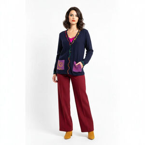 Steve Fabrikant Vintage Navy Multicolor Wool Blend Cardigan -See Note - Button